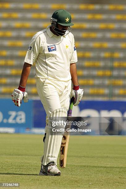 Inzaman-ul-Haq during day three of the second test match series between Pakistan and South Africa held at the Gaddafi Stadium on October 10, 2007 in...