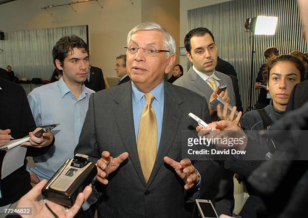 Commissioner David Stern speaks with the press at a London City Hall reception during the NBA Europe Live 2007 Tour London on October 9, 2007 in...