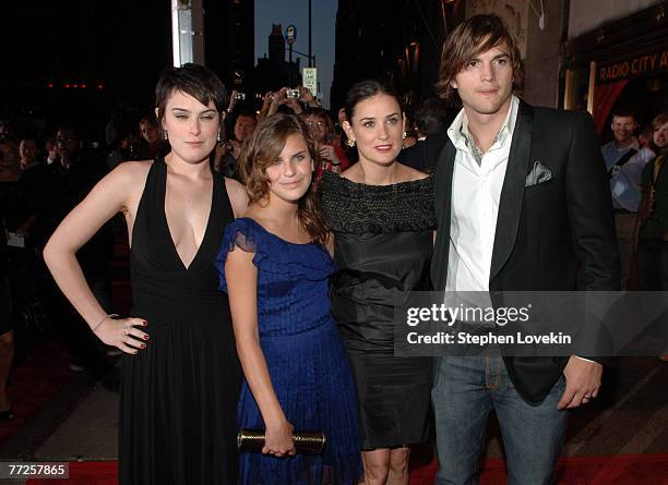 Demi Moore with daughters Rumer Willis and Tallulah Belle Willis, and Ashton Kutcher