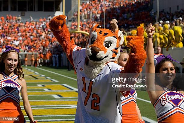 The Clemson Tiger gets the fans worked up prior to the game against the Georgia Tech Yellow Jackets at Bobby Dodd Stadium on September 29, 2007 in...