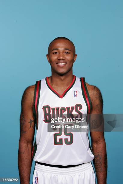 Maurice Williams of the Milwaukee Bucks poses for a portrait during NBA Media Day at the Bucks Training Center on October 5, 2007 in St. Francis,...