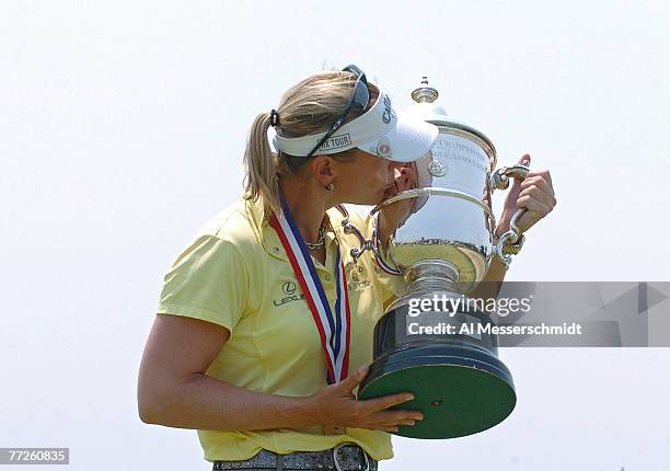 Annika Sorenstam kisses the winner's trophy at Newport Country Club, site of the 2006 U. S. Women's Open in Newport, Rhode Island, July 3. Sorenstam...