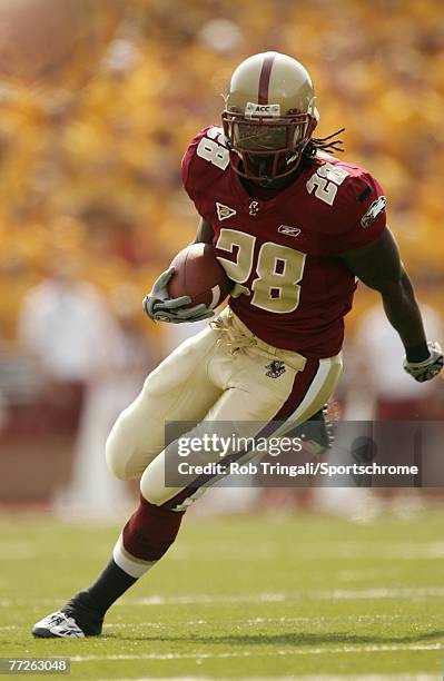 Brooks of the Boston College Eagles rushes against the Bowling Green Falcons on October 6, 2007 at Alumni Stadium in Chestnut Hill, Massachusetts....