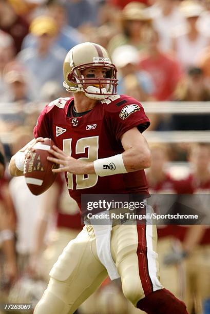 Matt Ryan of the Boston College Eagles passes against the Bowling Green Falcons on October 6, 2007 at Alumni Stadium in Chestnut Hill, Massachusetts....