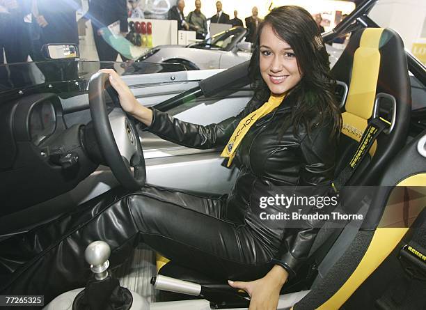 Model poses with the new Lotus 2-Eleven at the 2007 Australian International Motor Show at the Sydney Convention and Exhibition Centre on October 11,...