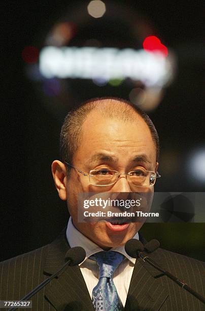 Shinya Hannya talks about Nissan at the 2007 Australian International Motor Show at the Sydney Convention and Exhibition Centre on October 11, 2007...