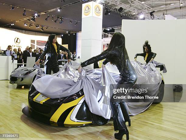 Models unveil the new Lotus 2-Eleven at the 2007 Australian International Motor Show at the Sydney Convention and Exhibition Centre on October 11,...