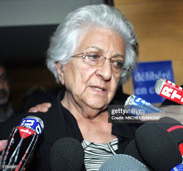 Agnes le Roux's mother, Renee Le Roux answers journalists' questions at the courthouse of Aix-en-Provence, southern France, 11 October 2007 during...