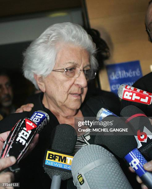 Agnes le Roux's mother, Renee Le Roux answers journalists' questions at the courthouse of Aix-en-Provence, southern France, 11 October 2007 during...