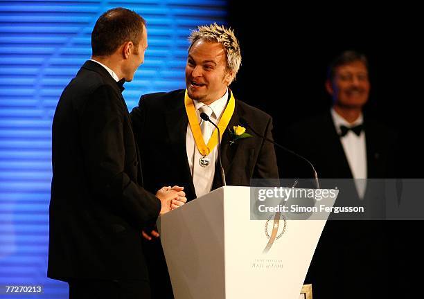 Australian ice skating Winter Olympics gold medal winner Steve Bradbury is inducted in the Hall of Fame during the 23rd Sport Australia Hall of Fame...