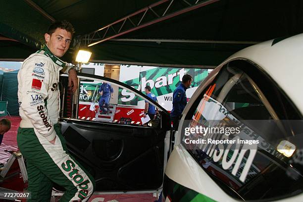 Matthew Wilson of Great Britain and Ford Focus RS poses by his car during the Rallye de France - Tour de Corse 2007 on October 11, 2007 in Ajaccio,...