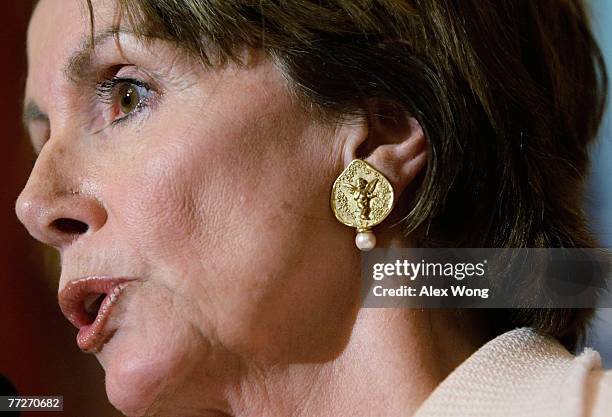 Speaker of the House Rep. Nancy Pelosi speaks to the media during her weekly news briefing October 11, 2007 on Capitol Hill in Washington, DC. Pelosi...