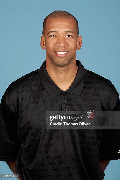 Assistant coach Monty Williams of the Portland Trail Blazers poses for a portrait during NBA Media Day at the Rose Garden on October 1, 2007 in...