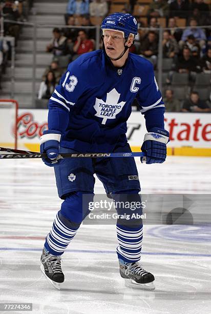 Mats Sundin of the Toronto Maple Leafs skates against the Carolina Hurricanes on October 9, 2007 at the Air Canada Centre in Toronto, Ontario, Canada.