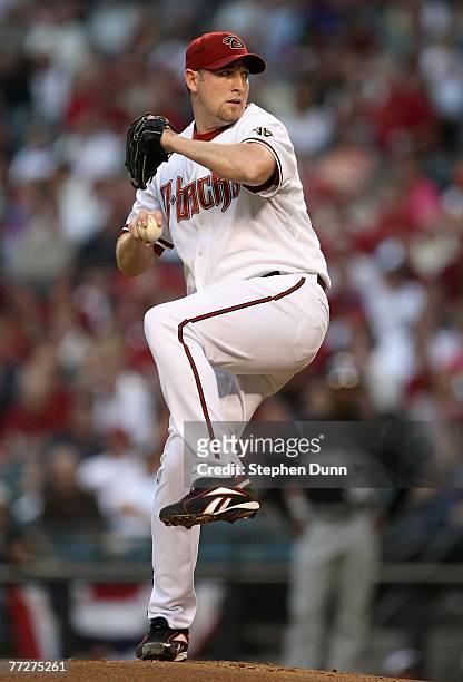 Starting picther Brandon Webb of the Arizona Diamondbacks pitches against the Colorado Rockies in Game One of the National League Championship Series...