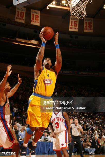 Marcus Fizer of Maccabi Elite Tel Aviv shoots against the New York Knicks at Madison Square Garden October 11, 2007 in New York City. NOTE TO USER:...