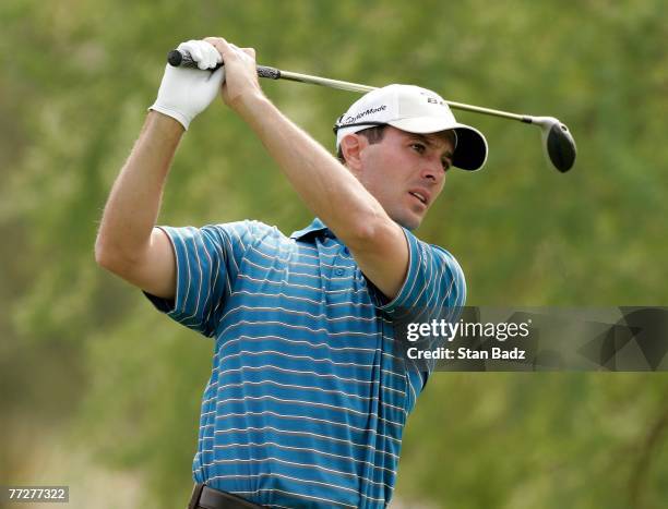 Mike Weir watches his tee shot during the first round of the Frys.com Open benefiting Shriners Hospitals for Children at TPC Canyons on October 11,...