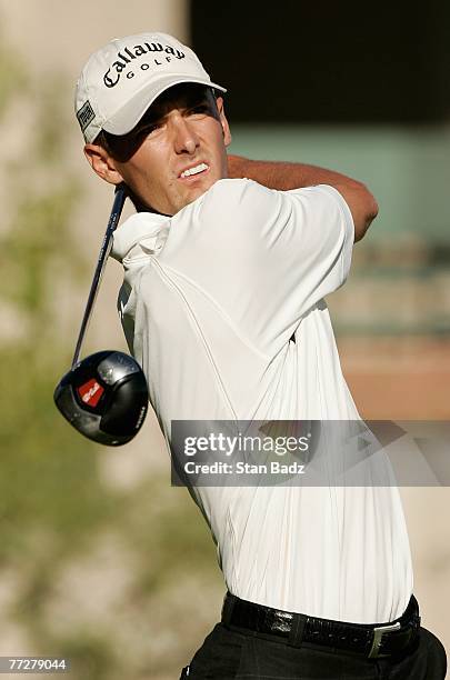 Charles Howell III watches his tee shot during the first round of the Frys.com Open benefiting Shriners Hospitals for Children at TPC Canyons on...