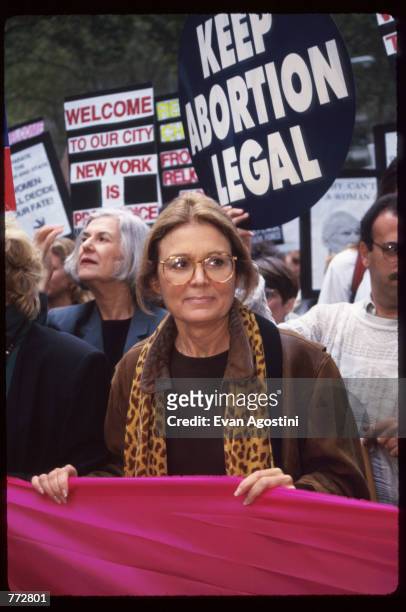 "Ms." magazine founder Gloria Steinem marches at the Women's Rights rally October 7, 1995 in New York City. The rally protested the arrival of Pope...