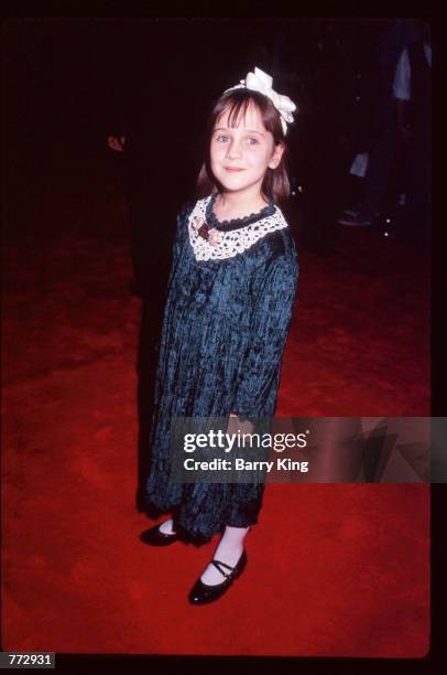 Child actress Mara Wilson attends the premiere of the film "Get Shorty" October 12, 1995 in Los Angeles, CA. The film's star, John Travolta, played a...