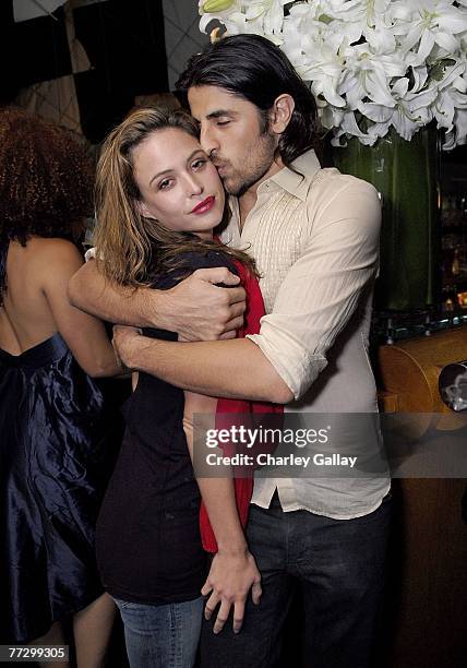 Model Josie Maran and designer Ali Alborzi attend Smashbox Cosmetics' Kick Off LA Mercedes Benz Fashion Week at Mr. Chow on October 11, 2007 in...