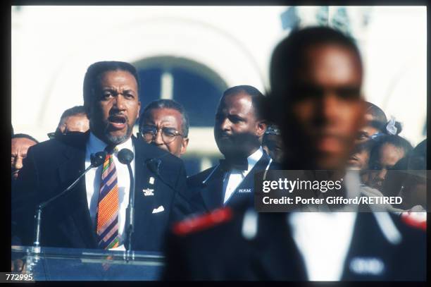 Director of the Million Man March and former head of the National Association for the Advancement of Colored People Ben Chavis speaks to the crowd...