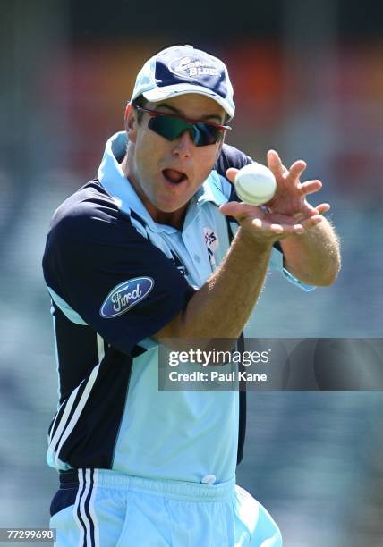 Phil Jaques of the Blues practices taking a catch during the Ford Ranger Cup match between the West Australian Warriors and the New South Wales Blues...