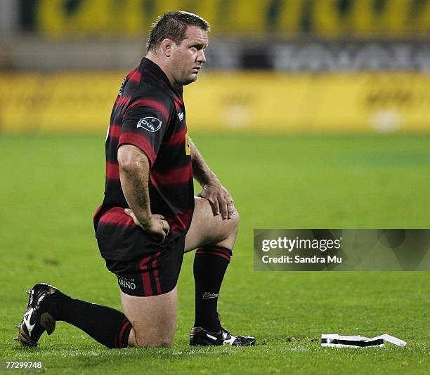 Campbell Johnstone of Canterbury shows his disappointment after Wellington won the Air New Zealand Cup semi final match between Canterbury and...