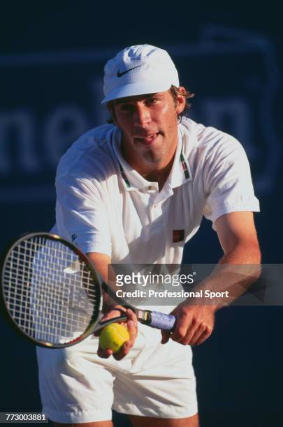 Canadian born British tennis player Greg Rusedski pictured in action during his first round match against Joost Winnink of the Netherlands in the...