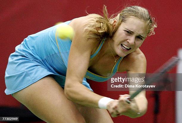 Nicole Vaidisova of Czech Republic in action against Serena Williams of USA during the XVIII International Tennis Tournament Kremlin Cup 2007 on...