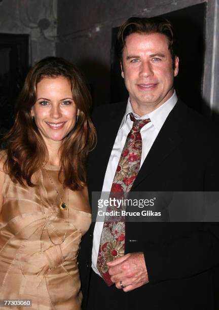 Actor John Travolta and Kelly Preston visit the cast of "The Rise of Dorothy Hale" Off-Broadway at St. Lukes Theater on October 7, 2007 in New York.