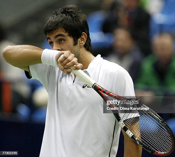 Florent Serra of France during his match against Paul-Henri Mathieu of France in the XVIII International Tennis Tournament Kremlin Cup 2007 on...