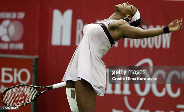 Serena Williams of USA celebrates against Nicole Vaidisova of Czech Republic during her quarter final match against Nicole Vaidisova of Czech...