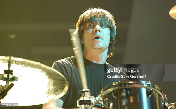 Musician Matt Flynn of Maroon 5 Performs at Madison Square Garden on October 10, 2007 in New York City.