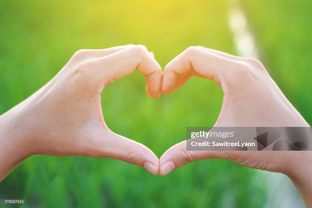 Cropped Hands Of Woman Making Heart Shape