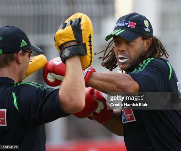 Andrew Symonds of Australia boxing during training at the VCA Stadium on October 13, 2007 in Nagpur, India.