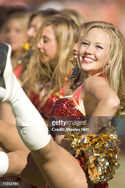 Kansas City Chiefs cheerleaders performs during a 56 to 10 win by the Kansas City Chiefs over the Atlanta Falcons on October 24, 2004 at Arrowhead...