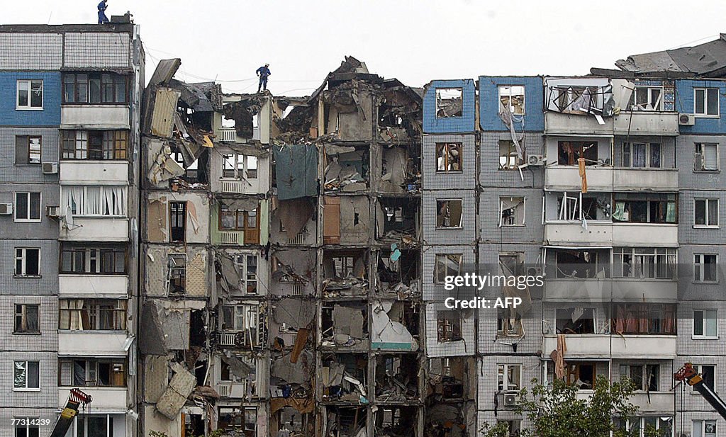 View of the destroyed apartment building