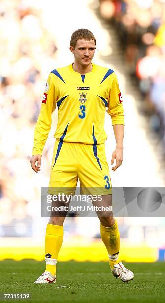 Oleksandr Kucher of the Ukraine in action during the Euro 2008 Group B qualifying match between Scotland and Ukraine at Hampden Park on October 13,...