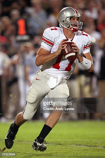 Todd Boeckman of the Ohio State Buckeyes looks to pass the ball against the Purdue Boilermakers during the game at Ross-Ade Stadium October 6, 2007...