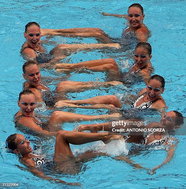 Russia's synchronized swimming team perform during their combination routine, 14 Oct 2007, in the Synchronized Swimming World Trophy 2007 at the...