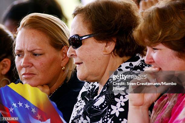 Aleida March , widow of Che Guevara, and her daughters Celia and Aleida , look on during "Alo Presidente" October 14, 2007 in Santa Clara, Cuba....