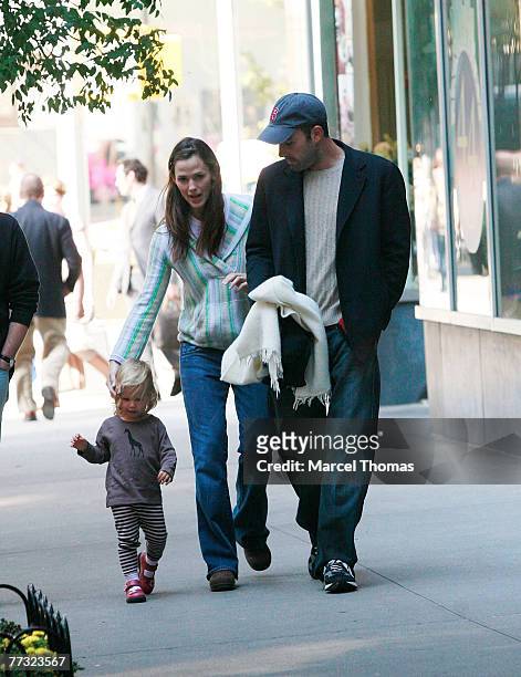 Actor Ben Affleck and wife actress Jennifer Garner sighting walking with daughter Violet on Octoner 13 2007 in New York City, NY