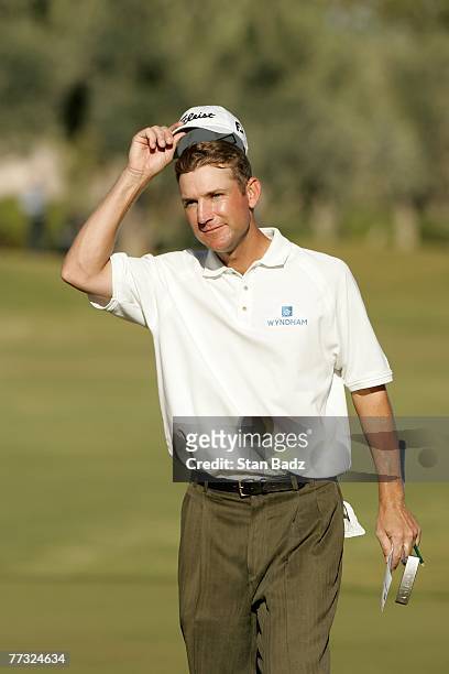George McNeill takes his cap off after winning the the Frys.com Open benefiting Shriners Hospitals for Children at TPC Summerlin October 14, 2007 in...