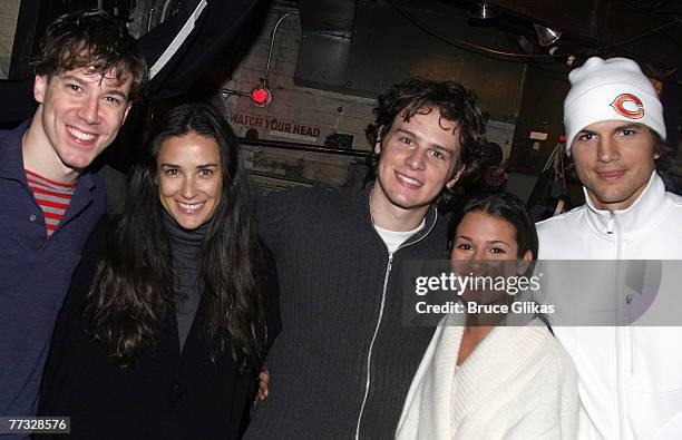 John Gallagher Jr., Demi Moore, Jonathan Groff, Lea Michele and Ashton Kutcher pose at "Spring Awakening" on Broadway at The Eugene O'Neill Theater...