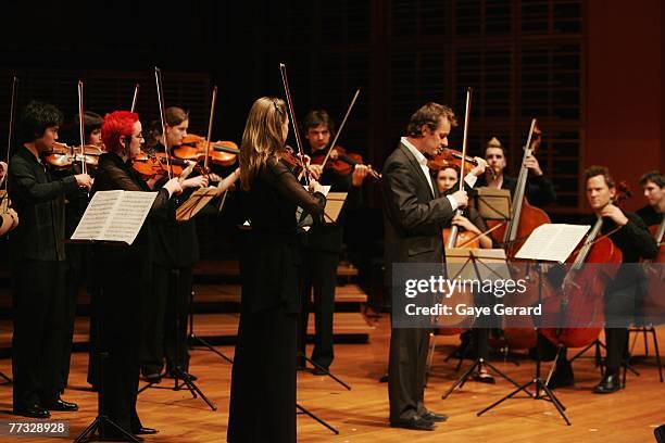 Richard Tognetti with the Australian Chamber Orchestra perform on stage at the ARIA Fine Arts Awards at the Sydney Conservatorium of Music on October...