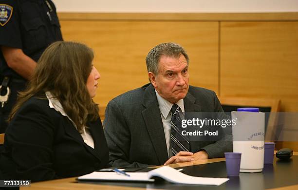 Attorney Ginnine Fried and her client L. Lindley DeVecchio look on during his murder trial in state Supreme Court October 15, 2007 in the Brooklyn...