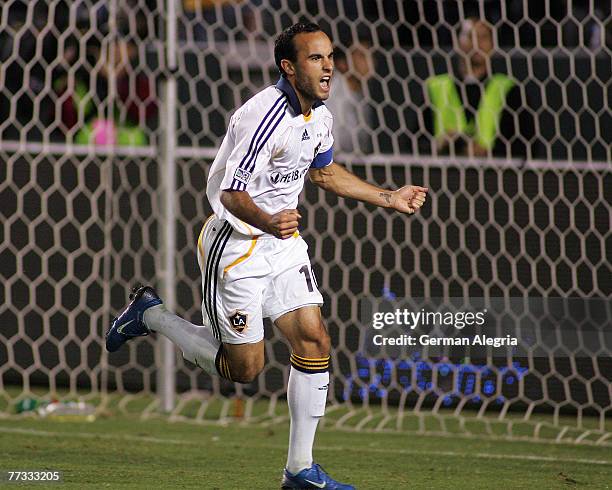 Los Angeles Galaxy Landon Donovan celebrates his goal scored against Toronto FC during today's match at the Home Depot Center, Carson, CA. The Los...