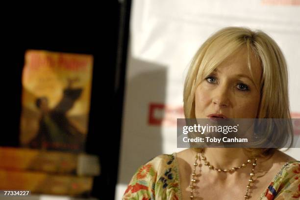 Author J.K. Rowling holds a press conference and book signing for Los Angeles Unified School District school children October 15 2007, at The Kodak...