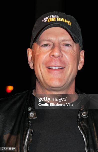 Actor Bruce Willis attends the Italian premiere of the movie "Live Free Or Die Hard" at Auditorium Conciliazione October 15, 2007 in Rome, Italy.